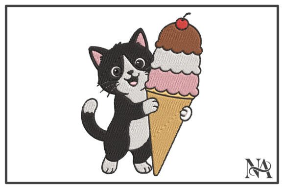 Cute Tuxedo Cat Ice Cream Embroidery Review