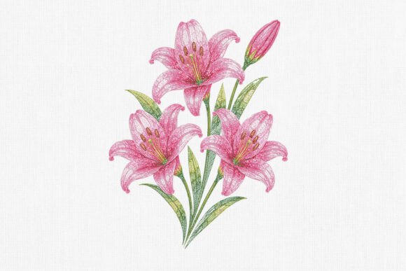 Pink Lily Flower Embroidery Design Art Review