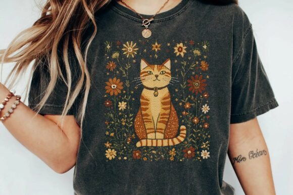Vintage Folk Art Orange Tabby Cat Embroidery Review